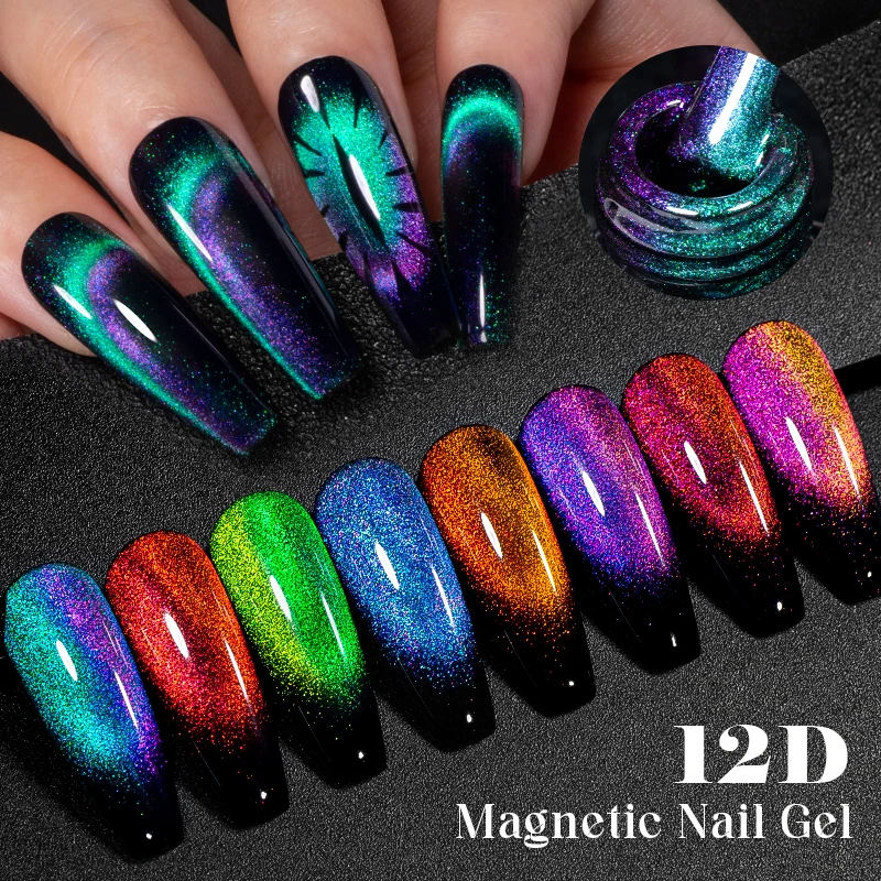 MEET ACROSS 7ml 12D Laser Magnetic Cat Eye Gel Nail Polish For Nails Gem Explosive Flash Semi Permanent UV/LED Gel Nail Art