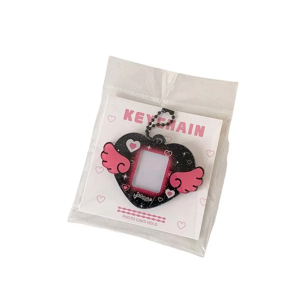 

With Keychain Mini Photocard Holder Acrylic Card Cover Hanging Decoration ID Photo Photocard Frame Love Heart Wing Pendant