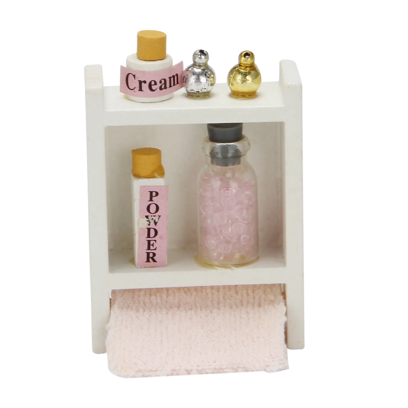 1/12 Miniature Dollhouse Bathroom Decoration Towel Rack with Perfume Bottle Facial Cleanser Set for Dollhouse Decoration