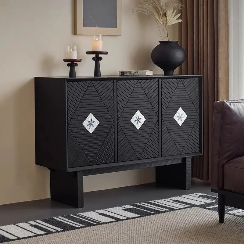 medieval solid wood dining side cabinet, small apartment living room storage black tea cabinet, retro foyer