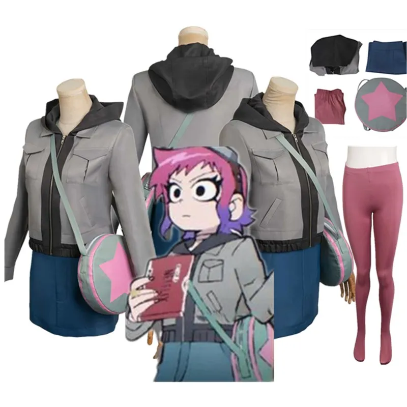 Takes Off Disguise Scott Pilgrim Fantasy Ramona Flowers Cosplay Costume Women Coat Skirt Outfits Halloween Carnival Suit