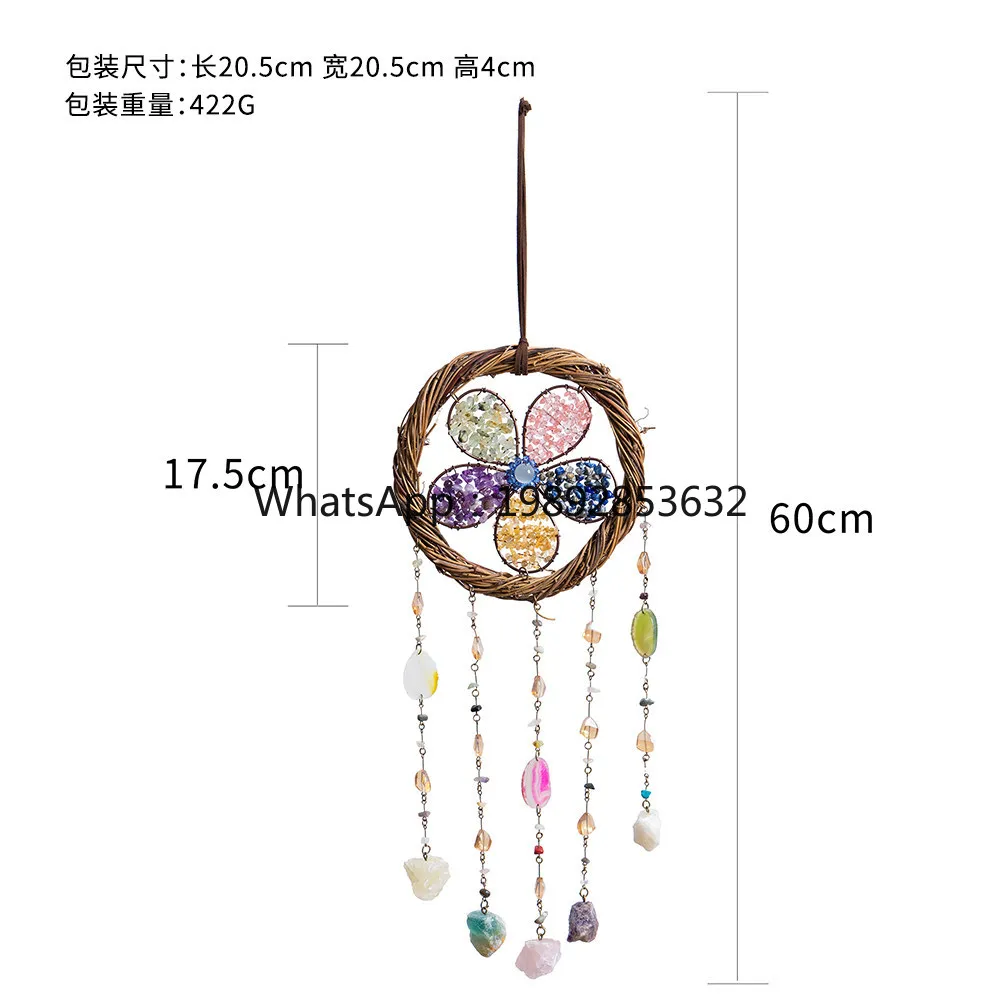 Retro style hand-woven rattan ring pendant colored crystal gravel sunshine catcher creative decorative pendant