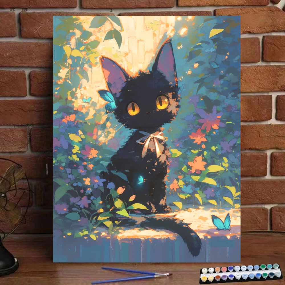 Painting by Numbers Cartoon black elf cat Art Culture Digital Painting Handmade Adult Children Gift Wall Decoration Dig