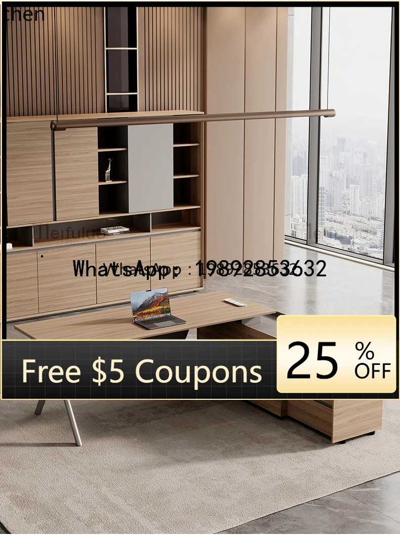T29  desk simple with side cabinet table and chair combination light luxury premium table