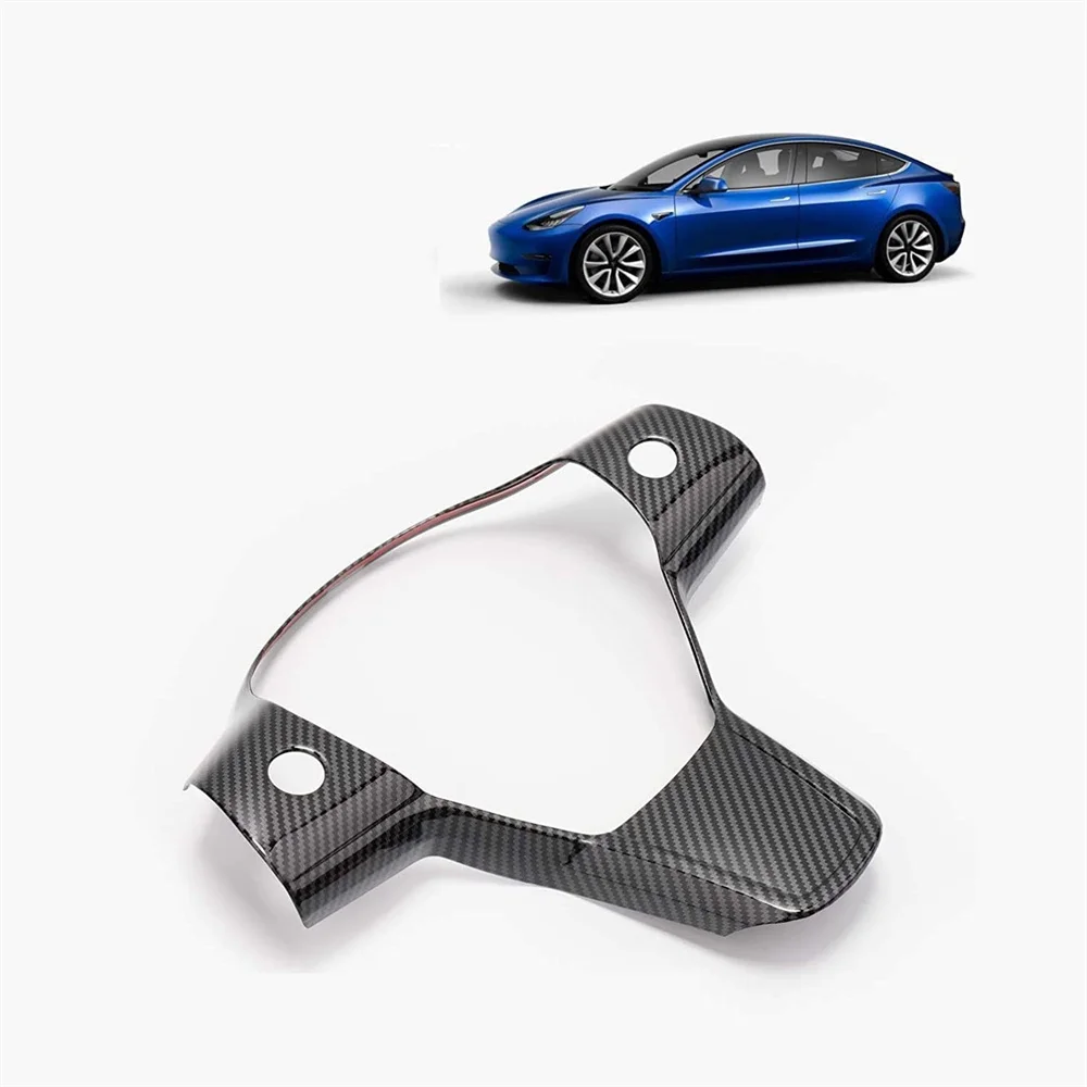 Car Interior Cover for Tesla Model 3 Y 2017-2023 Carbon Fiber Steering Wheel Protective Frame Patch Trim Accessories