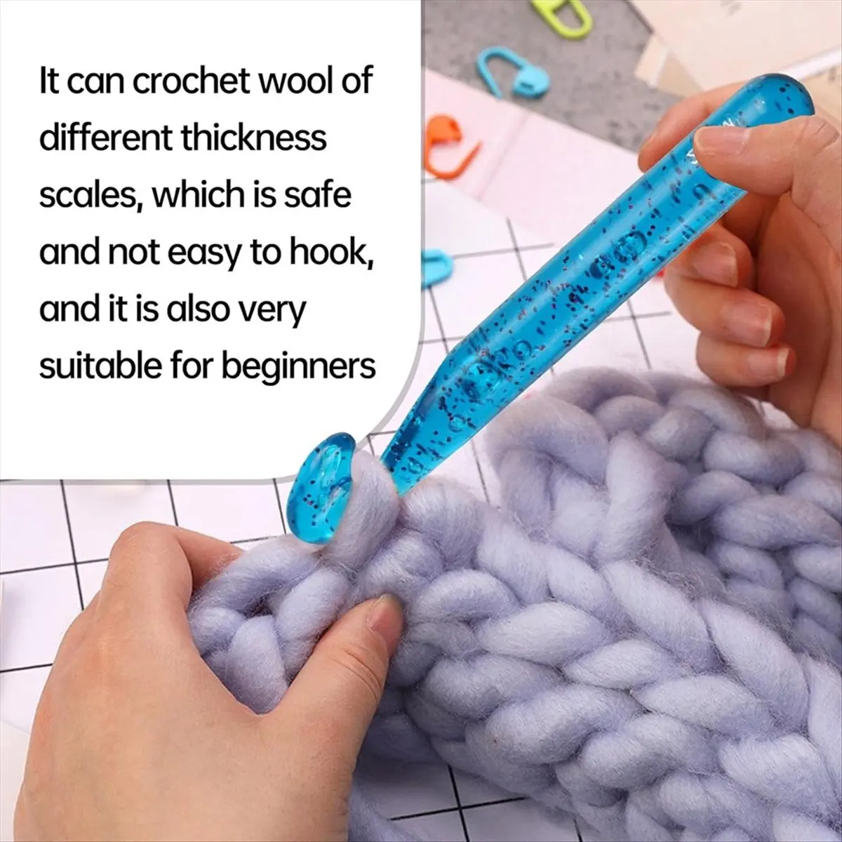KSOL 25 mm Crochet Hook Set Large Acrylic 20 mm Crochet Hook with 10 Pcs Markers Perfect for Chunky Yarn, Carpets