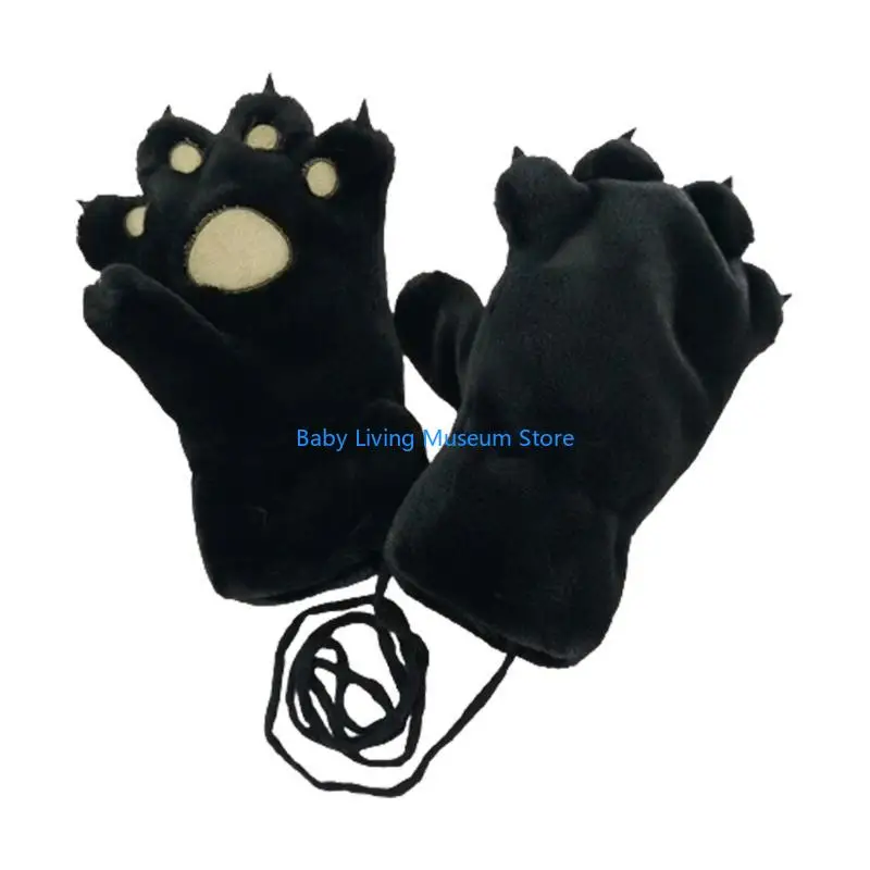

P31C Soft Comfortable Children Winter Gloves with Thick Fleece Lining Lovely Claw Patterned Kids Winter Gloves for Boys Girls