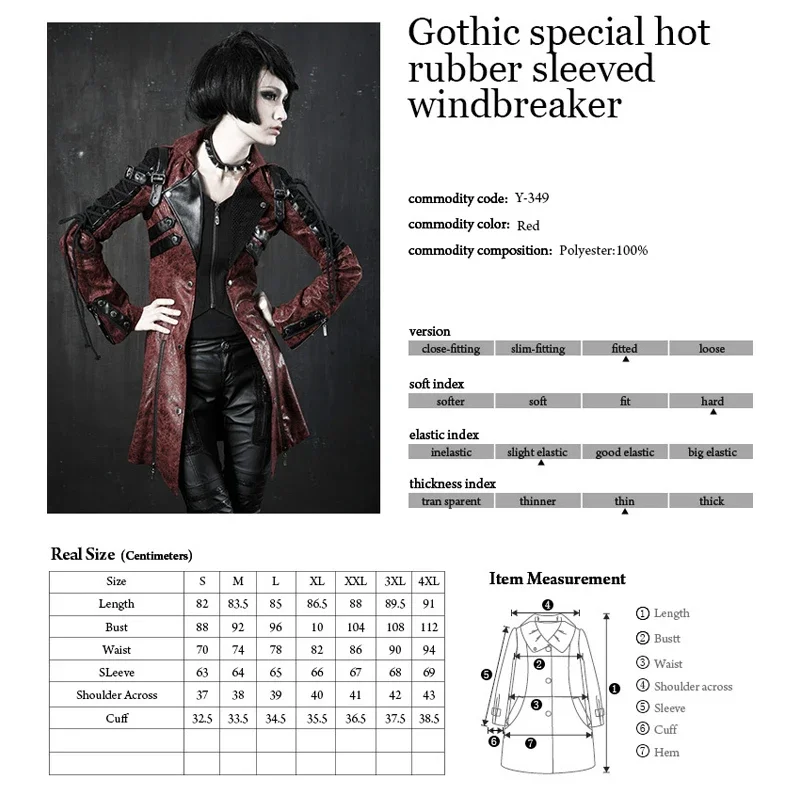 PUNK RAVE Gothic Style Women Vampire Red Punk Studded Heavy Pu Motorcycle Jacket Leather Fashion Brand Quality Long Coat