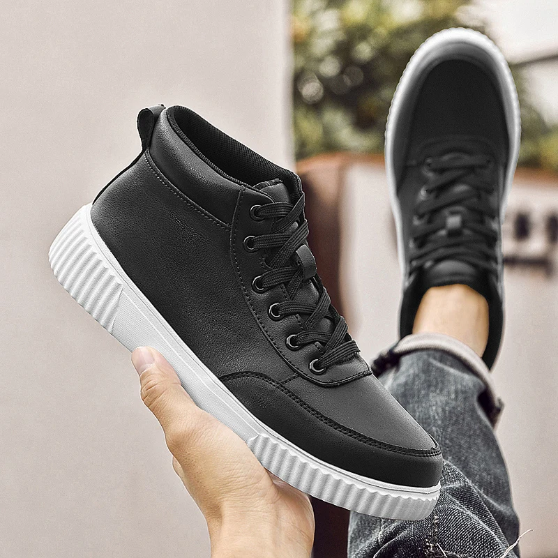 

Classic Black/white Winter Fleece Warm Outdoor Boots Fashion Brand New Men's Comfortable Lace Up Zhongbang Casual Board Shoes