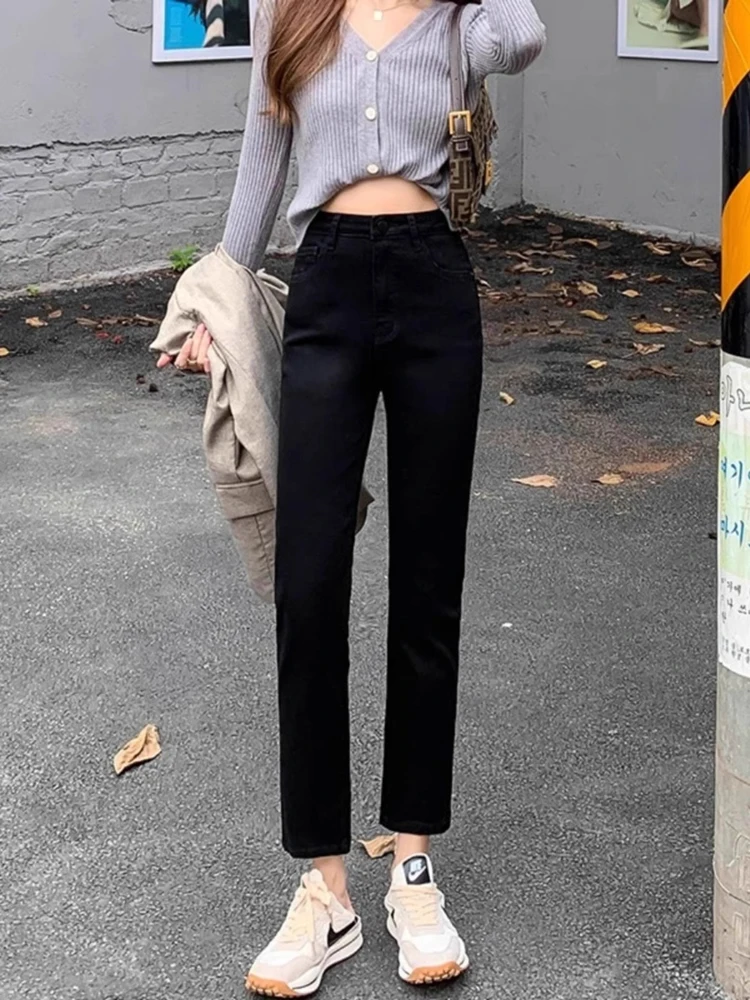 

High Waist Slim Straight Denim Jeans Women's Spring 2024 New Sle Small Size French Bread Nine Point Pants Slimming e Tu...