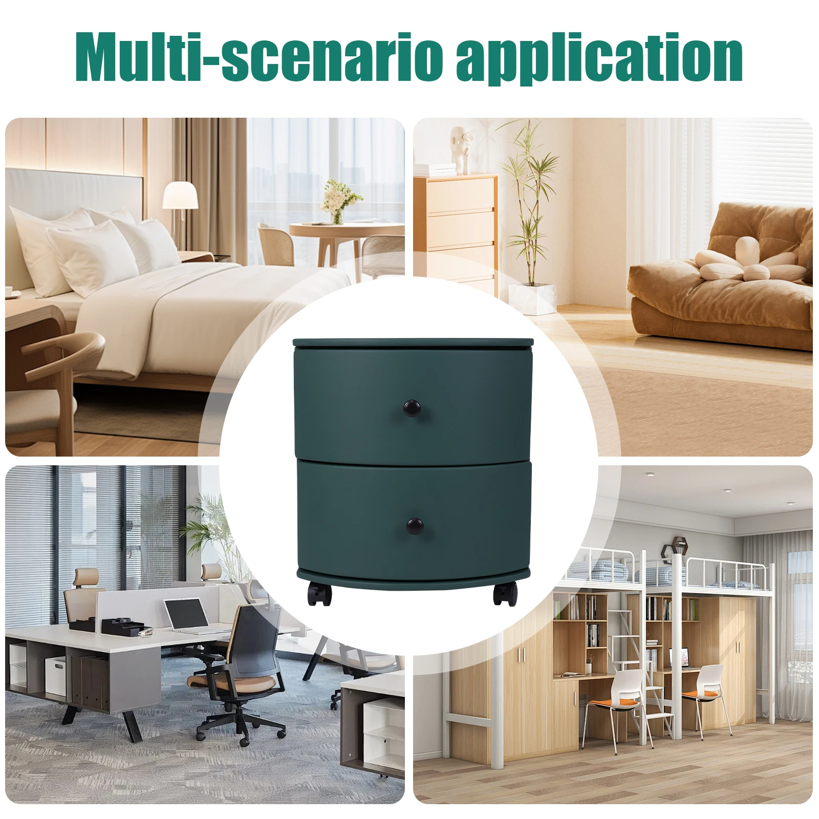 Creative Bedroom Desk with Wheels & Drawer Mini Round Bedside Desk Large Capacity for Living Room & Balcony