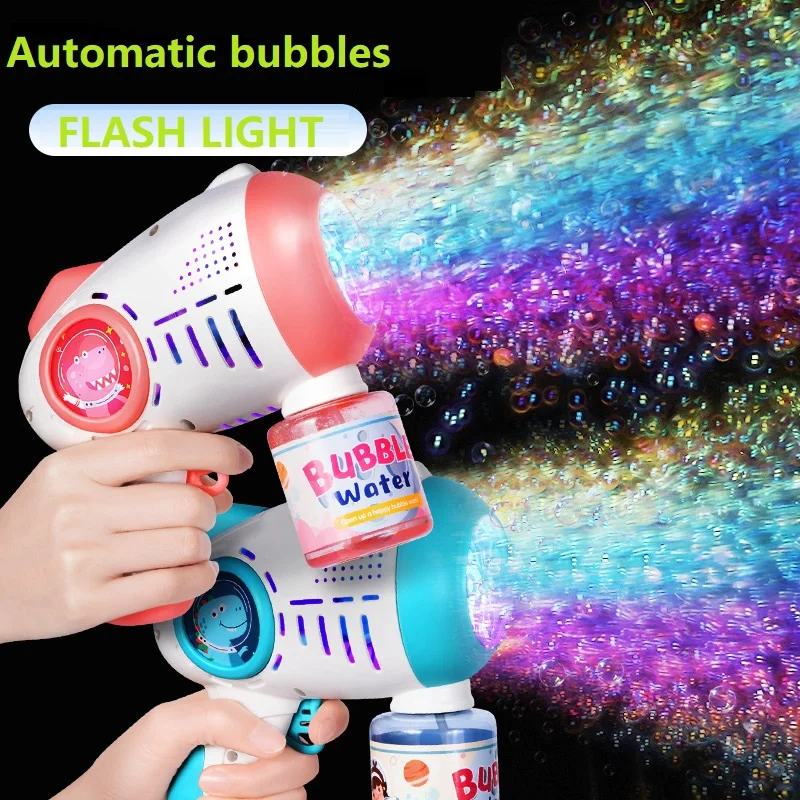 Electric Bubble Machine Flashing Light Music Automatic Bubble Blower Soap water Bubbles Maker Gun for Children Kid Outdoor Toys