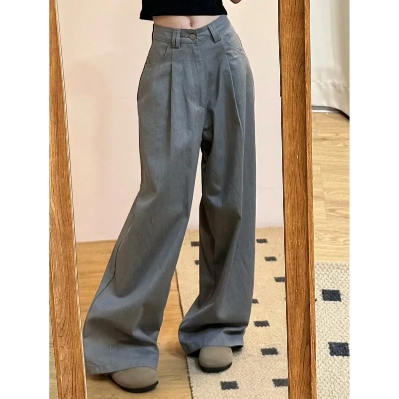 

Baggy Korean Y2k Gray Jeans Casual Wide Leg Vintage Denim Pants Woman High Waisted Oversized Trousers Summer Fashion