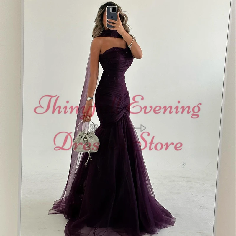Thinyfull 2025 Prom Evening Dresses Sexy Mermaid Strapless Saudi Arabia Tulle Party Dress Formal Cocktail Prom Gowns Customized image 3