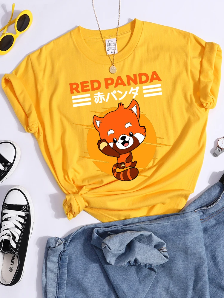 Red Panda Kawaii Cartoons Print Womens T Shirt Breathable Cool Tshirt Street Summer Crop Top Fashion Sports Tee Clothing Women