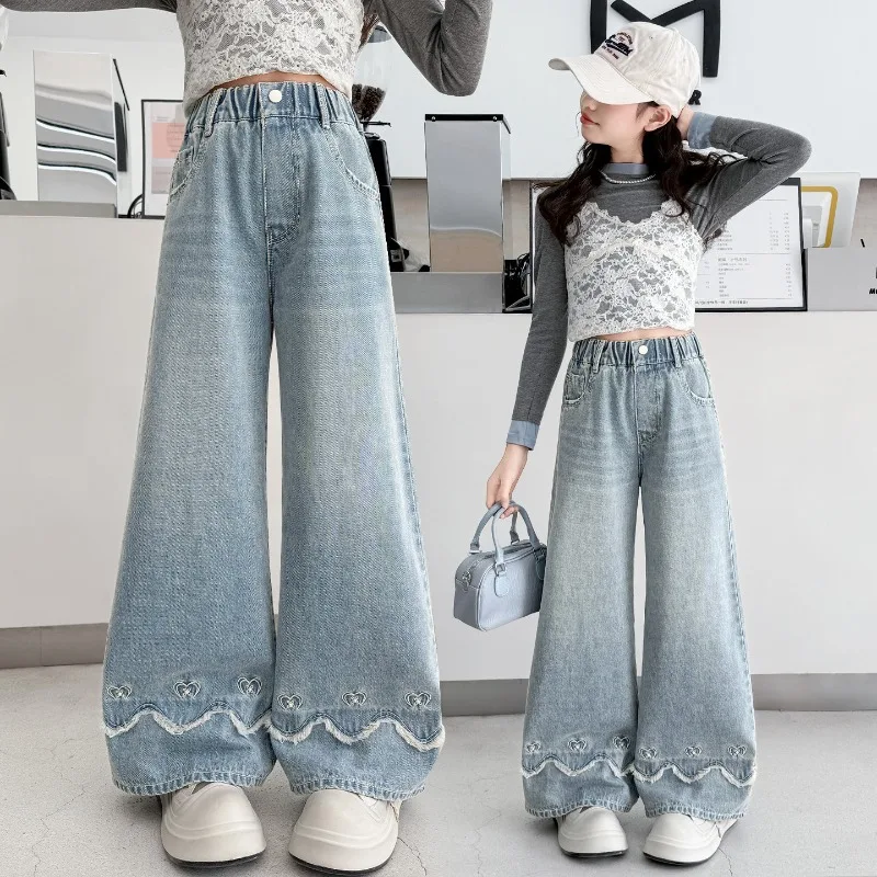 Mädchen-Schlaghosen UNITIM Herbst 4-14 Jahre Kinder-Jeans Skinny Freizeithosen für junge Mädchen und Teenager Mädchen Denim-Hosen – Detail 4
