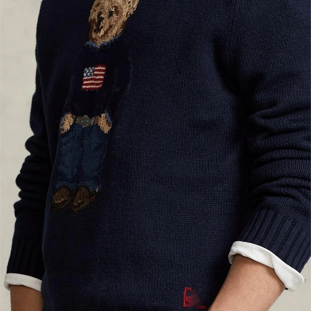 Embroidered Bear Men's Knitted Sweater Pullover 2025 New Autumn/winter Rl Top Coat Luxury Designer High Quality Wool Pullover