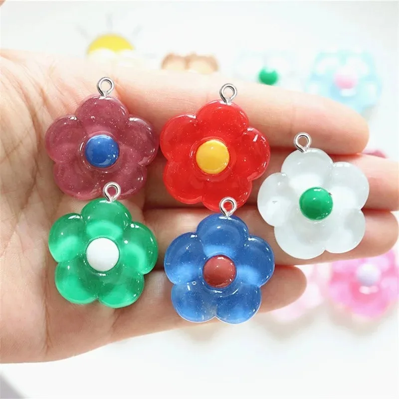 10Pcs Color Five-petaled Flower Resin Charms Set