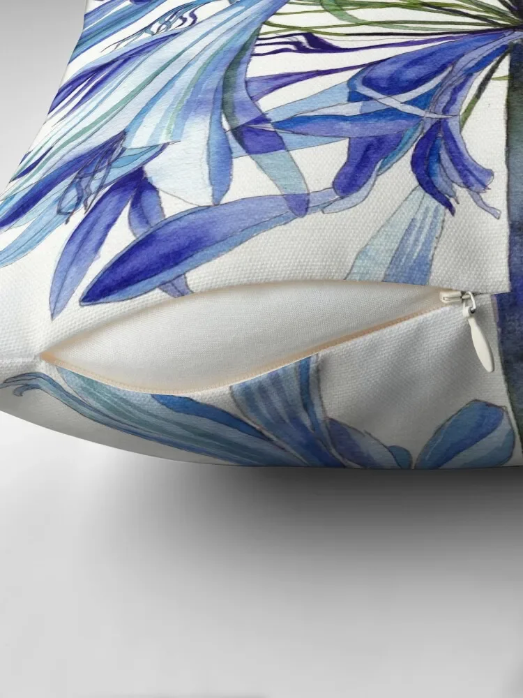 Blue Agapanthus Flower watercolour Painting Throw Pillow Bed pillowcases christmas decorations 2024