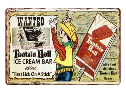 Best Lick on a Stick cowboy 1961 Tootsie ice cream bar tin sign metal bar signs