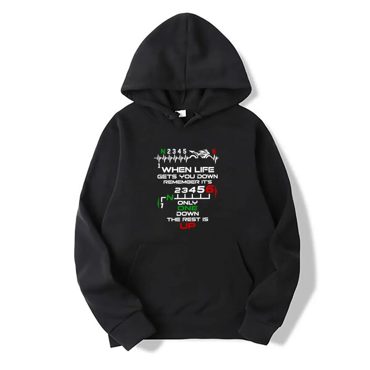 N23456 Motorcycle Heartbeat When Life Gets You Down The Rest Is Up Autumn and winter hooded sweatshirts