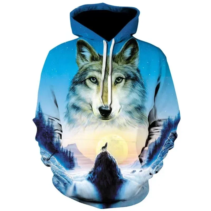2023 Autumn Fashion New Lover Wolf Men\'s Hoodie 3D Wolf Pattern Loose Fall Sweatshirt Men\'s Street Hoodie Funny Hoodie Brand