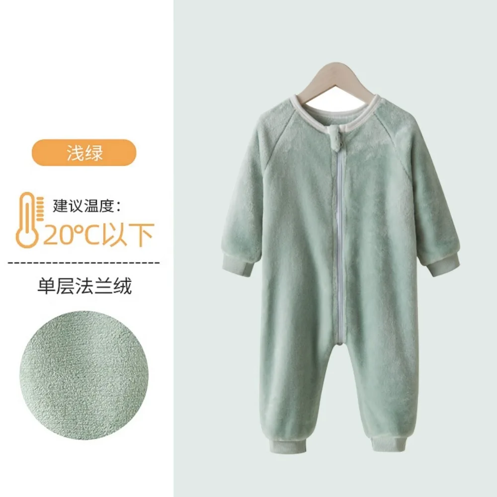 Girls Boys Pajamas Solid Color One Piece Flannel Sleepwear Autumn Winter Baby Coral Velvet Children's Sleeping Bags Home Clothes