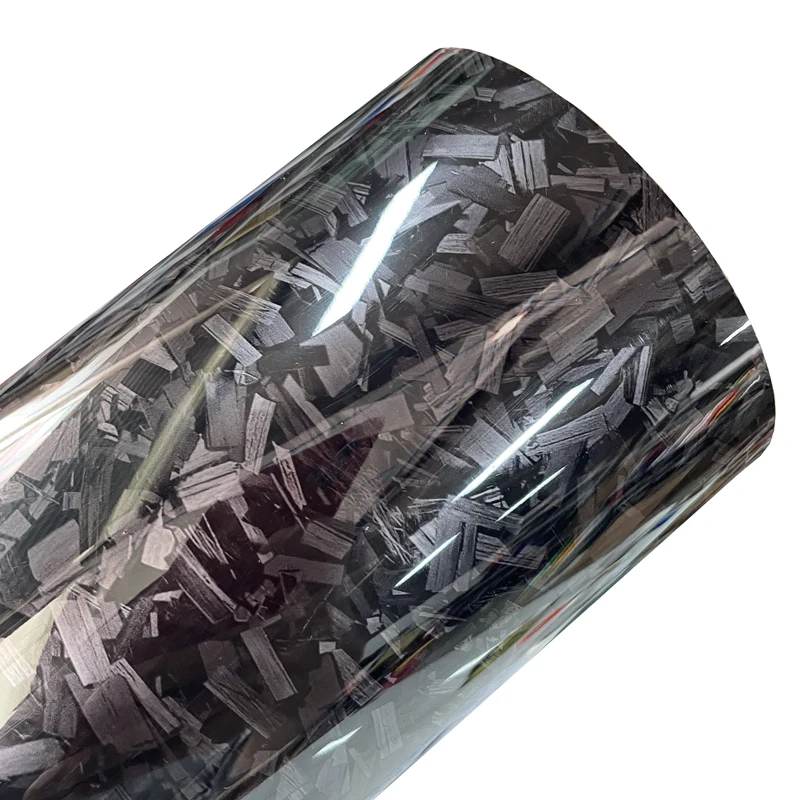 Premium PET glänzend schwarz geschmiedete Kohlefaser-Vinylfolie, selbstklebende Aufkleber, Aufkleber, Autoverpackungsfolie, Luftblasen kostenlos