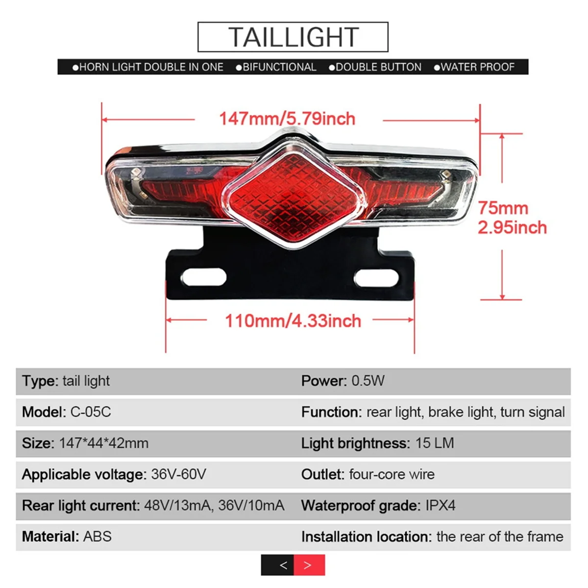 Imagem -05 - Ebike Frente e Luz Traseira Grupo Ebike Luz Chifre Turning Switch Entrada 36v 48v 52v 60v Dk336