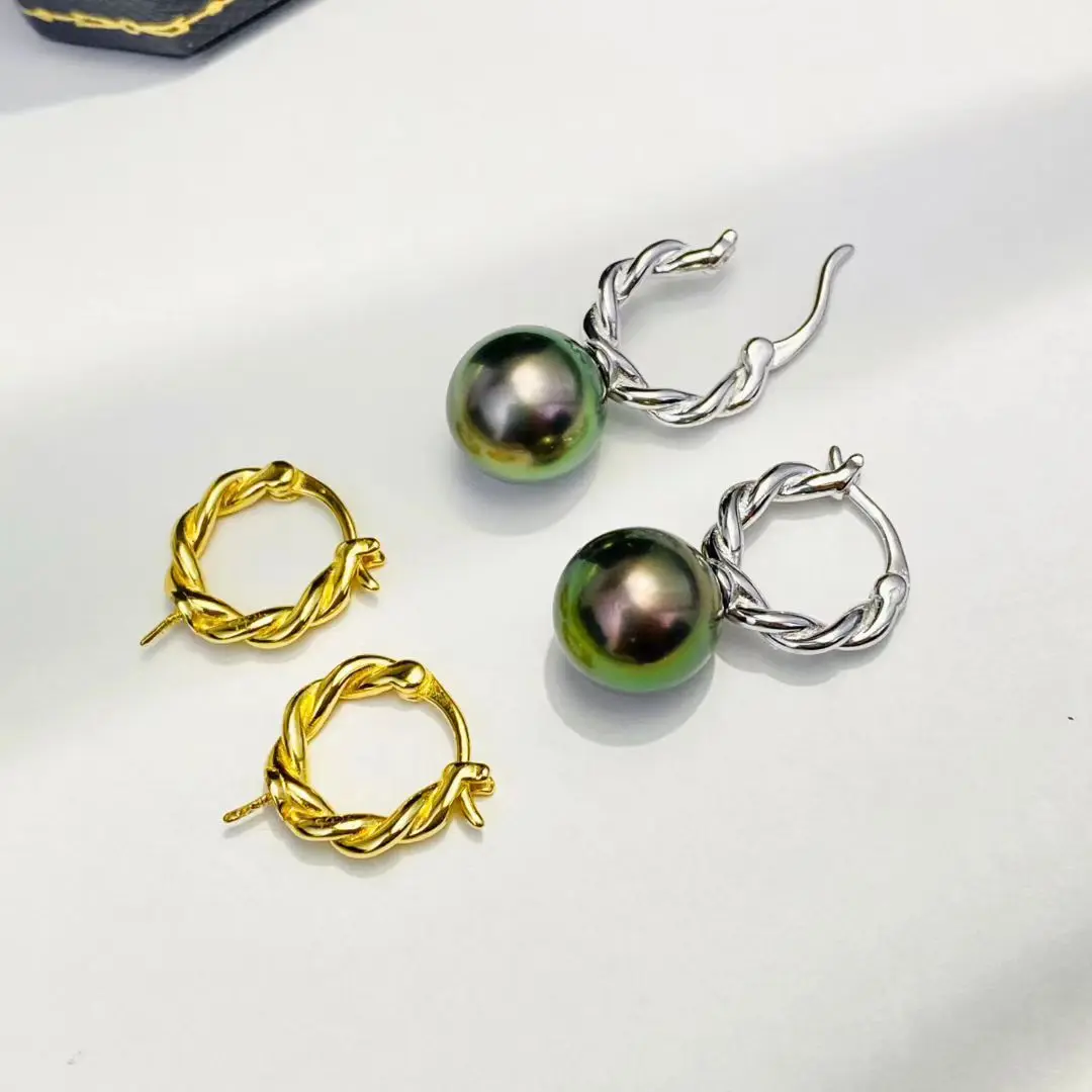 

Wholesale S925 Sterling Silver Earrings Mount Findings Settings Base Mounting Parts Accessory for 9-11mm Pearls 5 pairs/lot