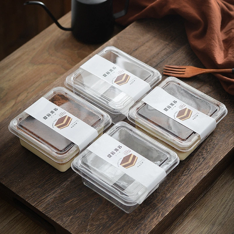 50pcs Tiramisu Container with Lid Square Plastic Cake Packaging Box 370ml Disposable Baking Food Mousses Dessert Cup