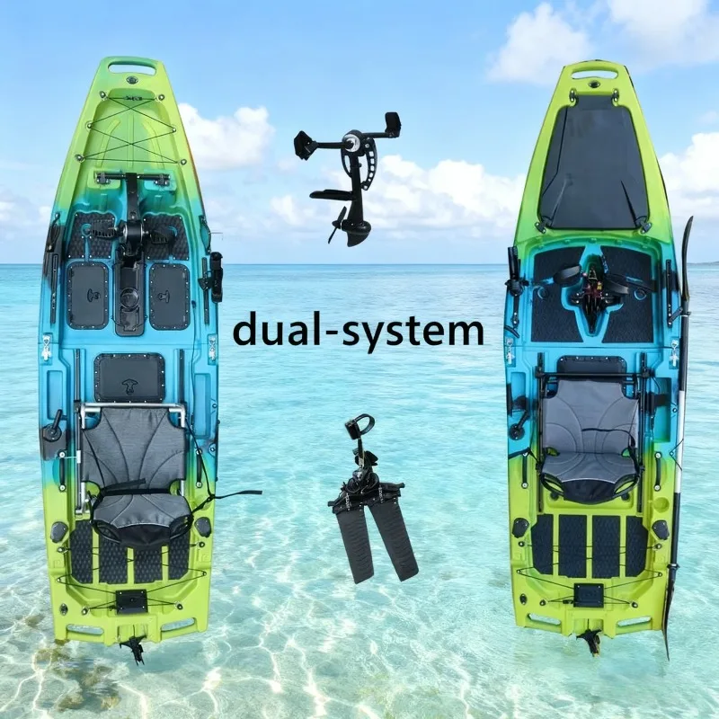 Modular 9FT Solo Pedal Kayak HDPE Hull Canoe for Touring Lake Fishing Durable Anti-Collision Aluminum Seat Custom Option