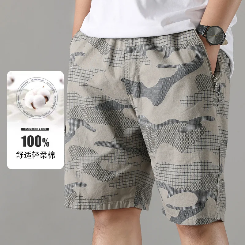 

2025 Summer Cotton Casual Shorts Drawstring Soft Loose Beachwear Joggers Camouflage Sports Pants