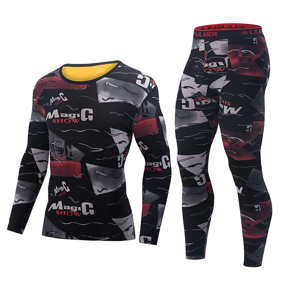 Herren Herbst-Winter Thermo-Unterwäsche-Set Goldenes Fleece Verdickte Europäische und US-Größen Modisch Bedruckte Lange Unterhosen Warme Basisschicht Oberteil – Detail 2
