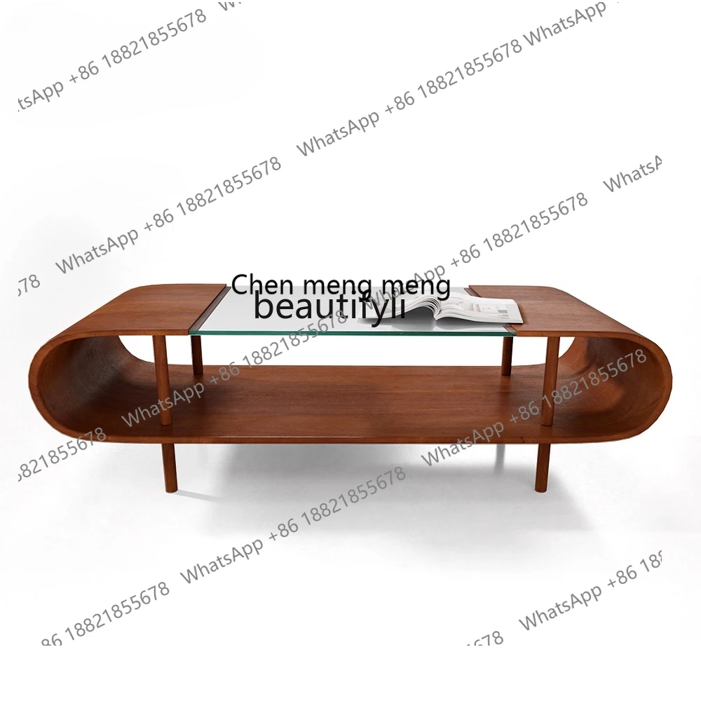 Solid Wood Coffee Table Glass Table Modern Minimalist Bauhaus Mid-century Style Coffee Table