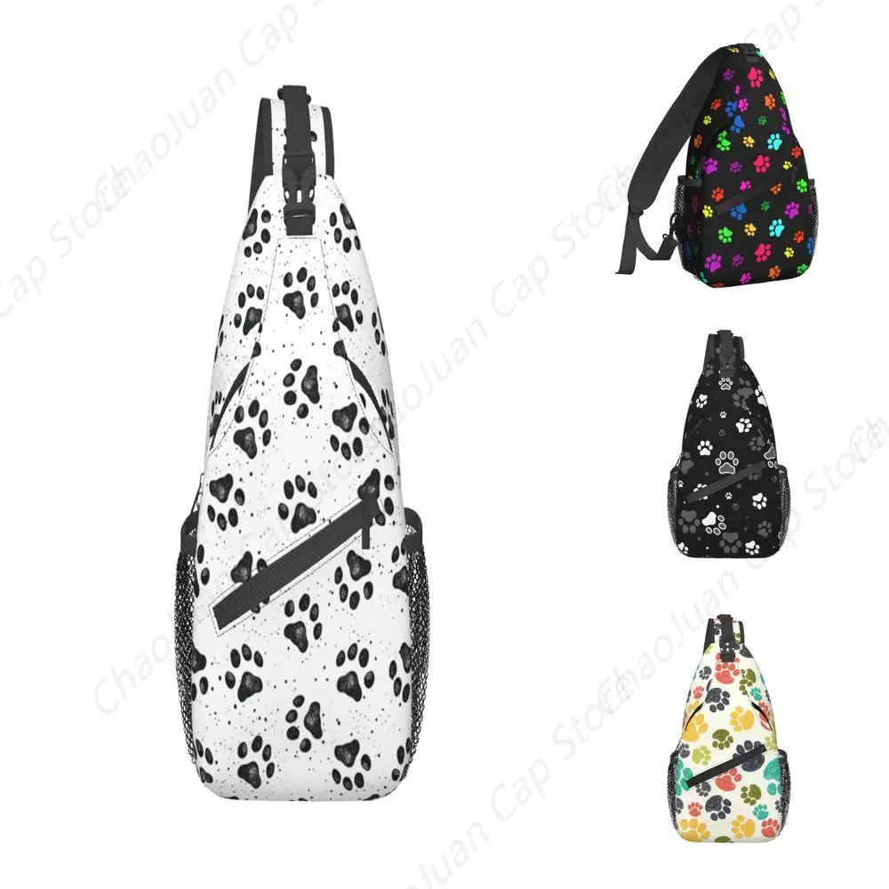 

Dog Paw Pattern Print Crossbody Sling Backpack For Women Men,Sling Bag Travel Hiking Chest Bag Daypack