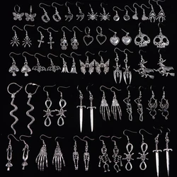 20Pairs/Lot Punk Gothic Skull Heart Drop Dangle Earrings For Women Female Retro Fashion Hip Hop Mix Style Jewelry Party Gifts
