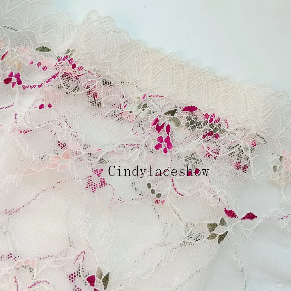 2Yards 22CM Width Small Floral Embroidered Stretch Elastic Lace Trims For Sewing Underwear Bra Dress Clothes Accessories White