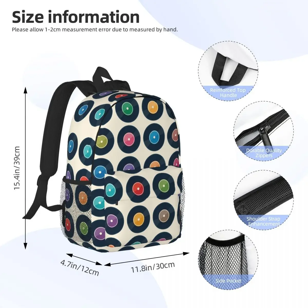 Vinyl Record Collection Backpacks Teenager Bookbag Cartoon Children School Bags Laptop Rucksack Shoulder Bag Large Capacity