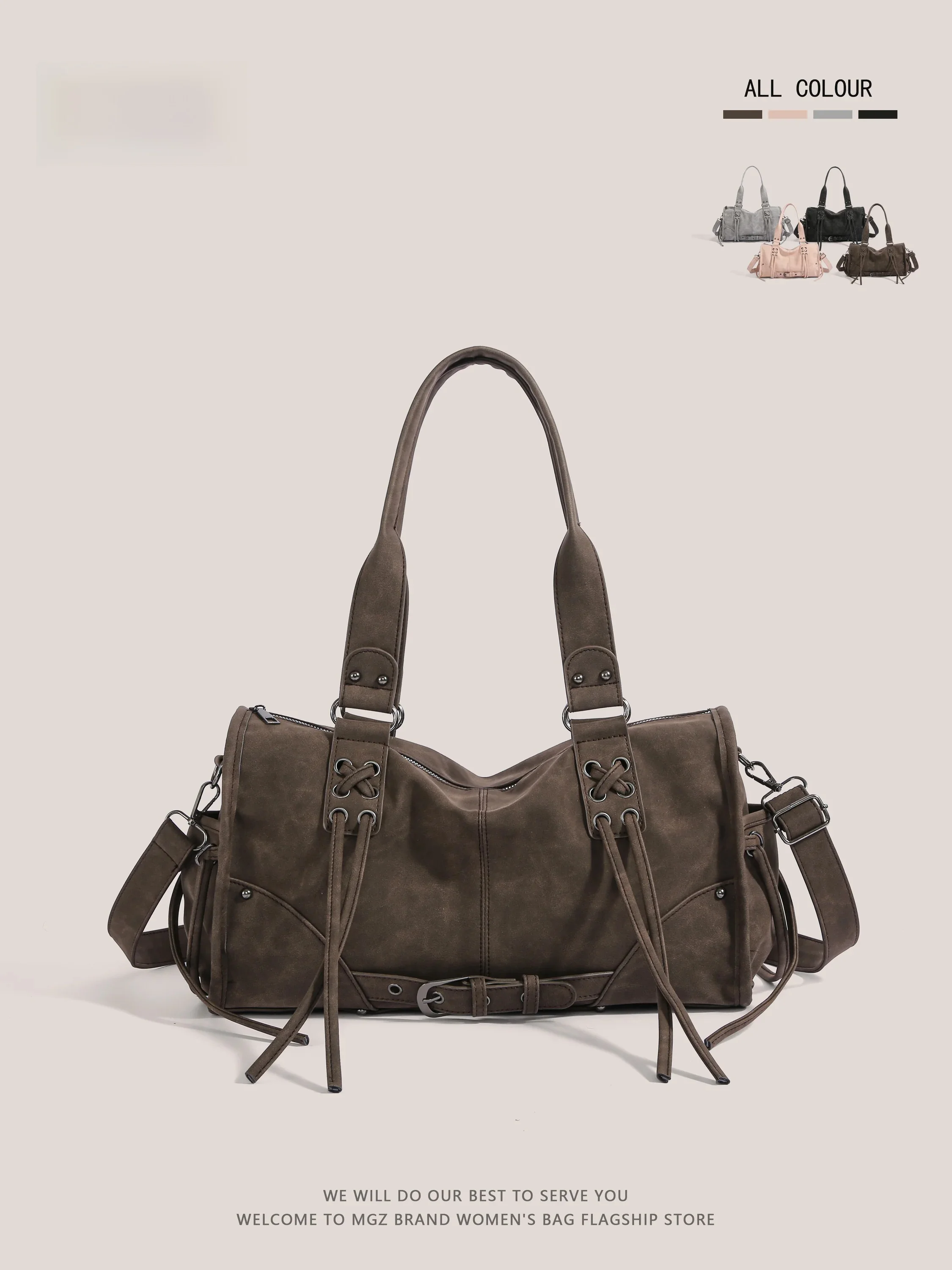 Large Capacity Commuter Women's Crossbody Bag Retro Matte Tote Handbag Single Shoulder Sling Bag Daily Use Zipper Closure