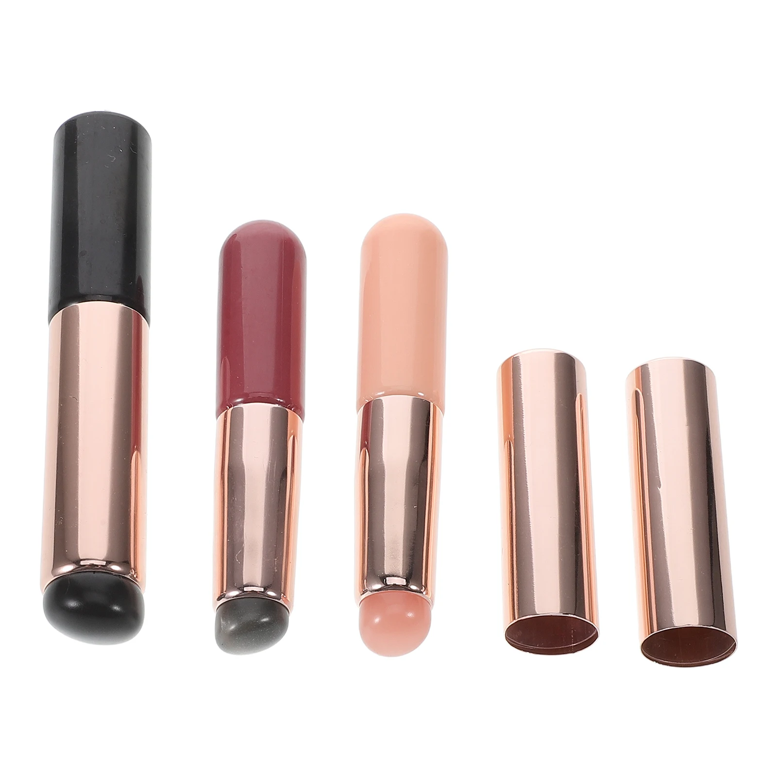 

3 Pcs Soft Silicone Head Brushes for Applicator Black Beige Pink Practice Tools Lip Makeup Accessories