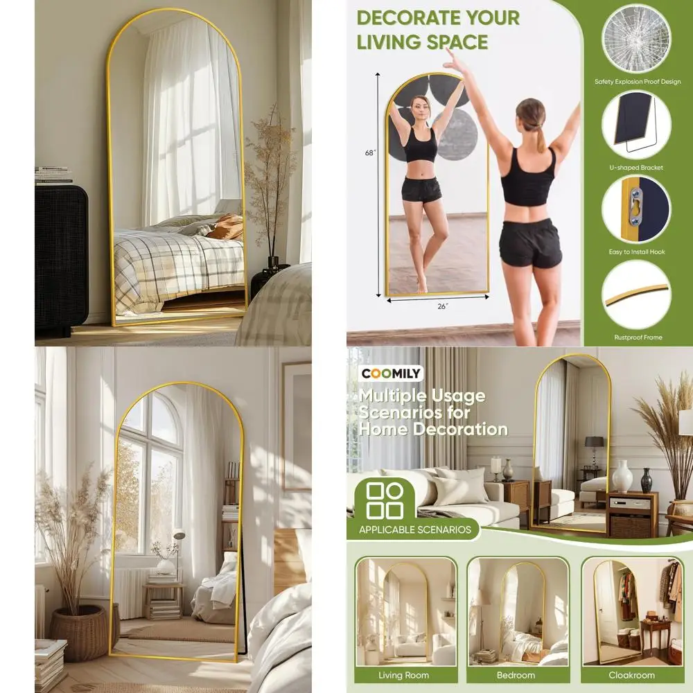 Arched Style Full-Length Standing Mirror with Stand, 68x26 Inches, Ideal for Bedroom, Living Room, Gym, Dorm - Shatter-Resistant