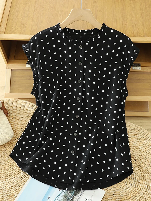 

Artistic Sle Polka Dot Svel irt Women's Loose Slimming Blouse Lace Trim Vest Top Summer New Arrival Casual Commute