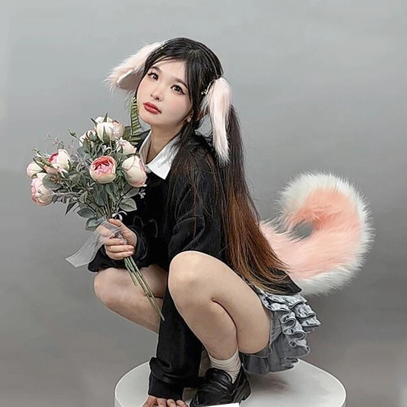 Mulheres dos desenhos animados earlobe coelho bandana bonito meninas de pelúcia cão orelha pele cauda cabelo peludo argola anime festa de halloween cosplay adereços