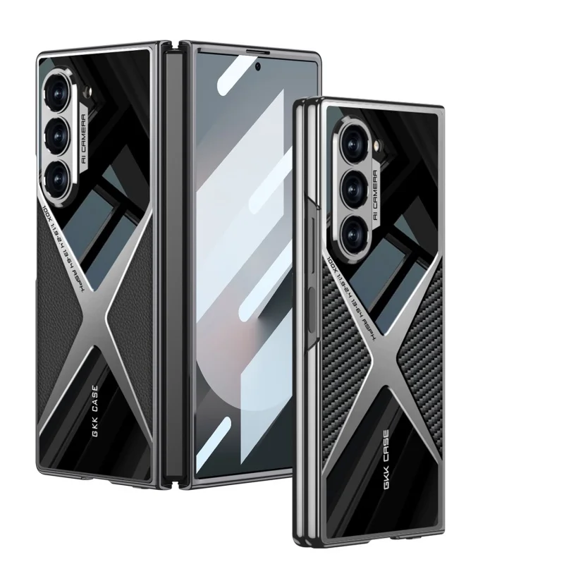 Модный жесткий чехол для телефона из гальванического материала X Style для Samsung Galaxy Z Fold 6 5 4 3 со стеклянным экраном для Galaxy Z Fold 6 5G Модный жесткий чехол для телефона из гальванического материала X Style для Samsung Galaxy Z Fold 6 5 4 3 со стеклянным экраном для Galaxy Z Fold 6 5G