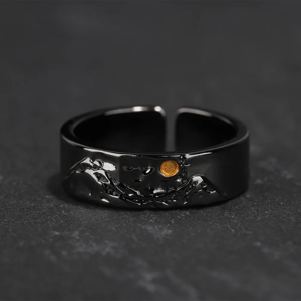 

Black Open Ring Fashionable Retro Trendy Design Versatile Accessory Stylish Unisex Ring out Original Design Jewelry