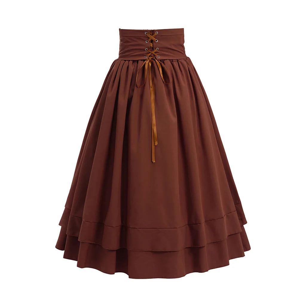 Women Vintage Maxi Skirt Medieval Retro High Waist A Line Steampunk Gothic Ruffled Hem Pleated Party Skirts Victorian Long Skirt view 2