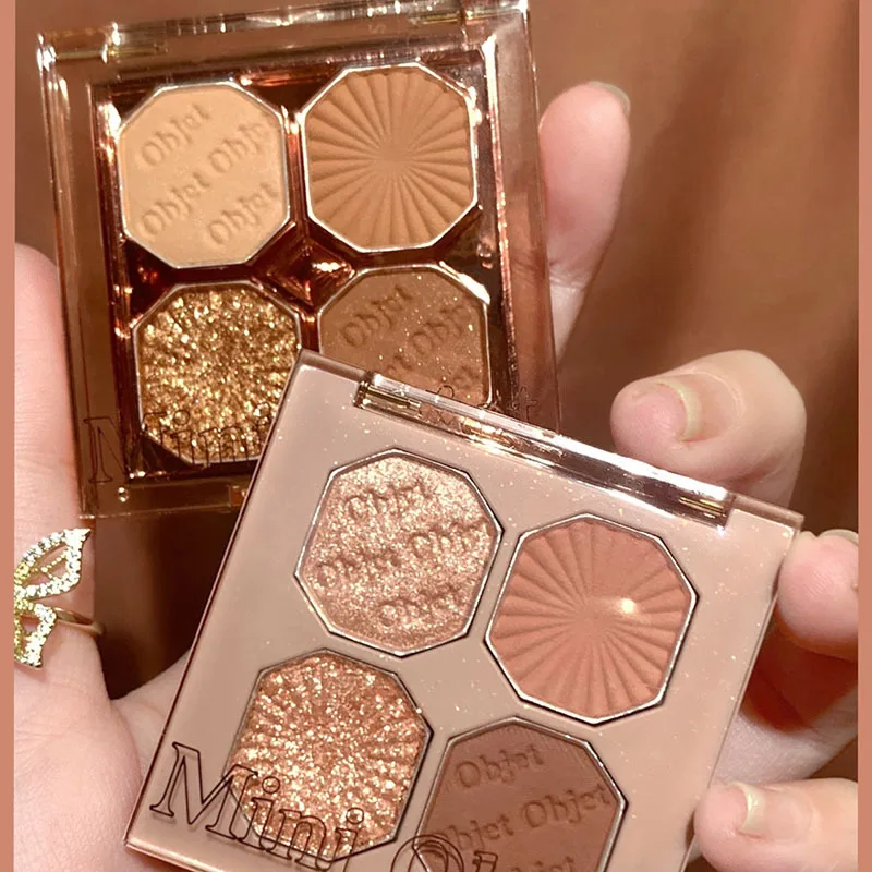 4 Pan Eyeshadow Palette Matte Shimmer Finish Gemstone Color Long Lasting No Fallout for Student Budget Makeup