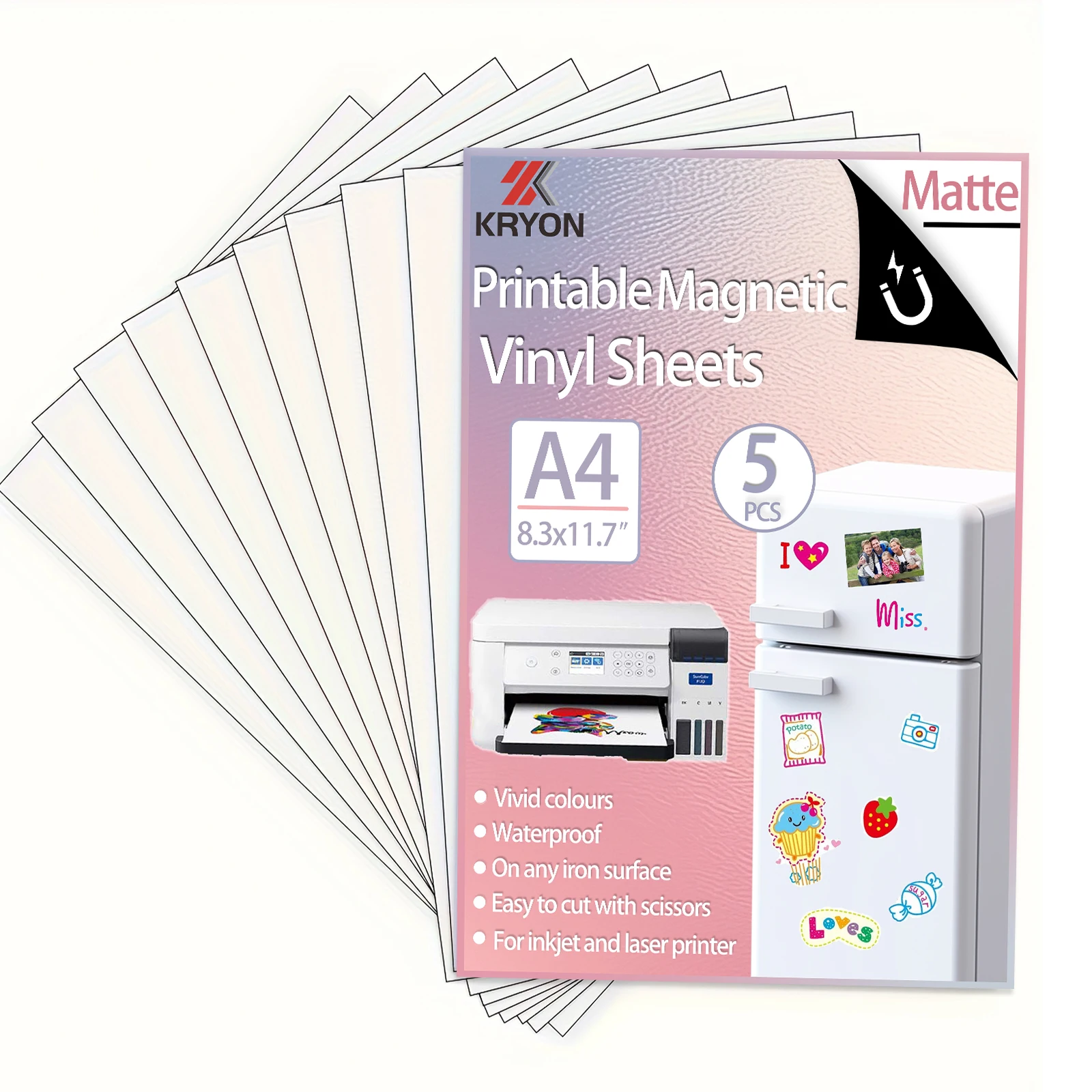 A4 8.3 × 11.7 pouces 5 feuilles de papier vinyle magnétique imprimable mat papier vinyle holographique pour imprimantes à jet d'encre