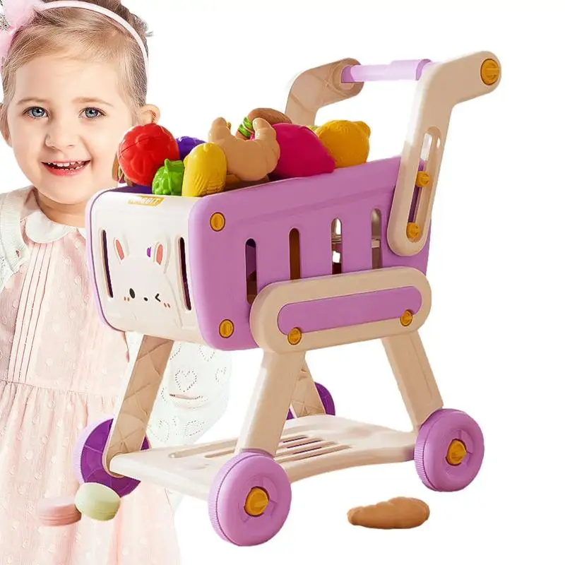 Jouet de panier de courses coule pour enfants, chariot de courses avec semblant de nourriture, jeu de jeu pour tout-petits garçons et filles